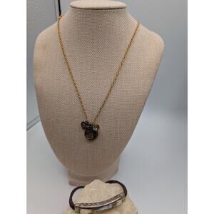 Brighton "Sisters" Braided Leather Silver Tone Bar Bracelet Hinged Necklace SET